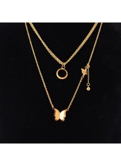 Akher el Ankoud Two-layer chain intertwined with a circular and butterfly pendant Necklace  - Image 2
