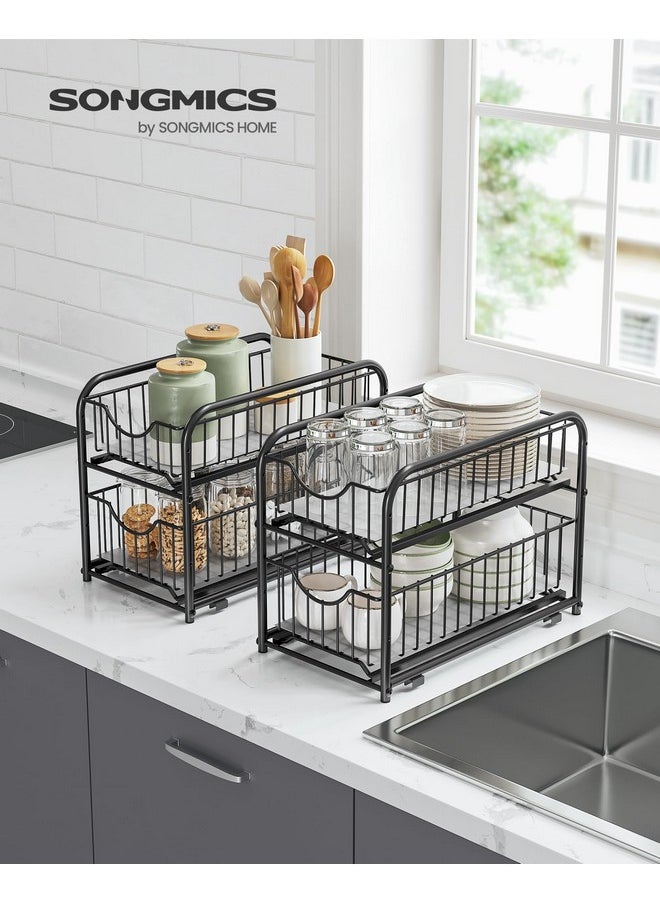 SONGMICS SONGMICS 2-Tier Pull Out Cabinet Organizers, Under Sink Organizer, Bathroom Organizer and Storage, Sliding Basket Drawers, Stackable for Kitchen, Bathroom, Ink Black UKCS017B01  - Image 3