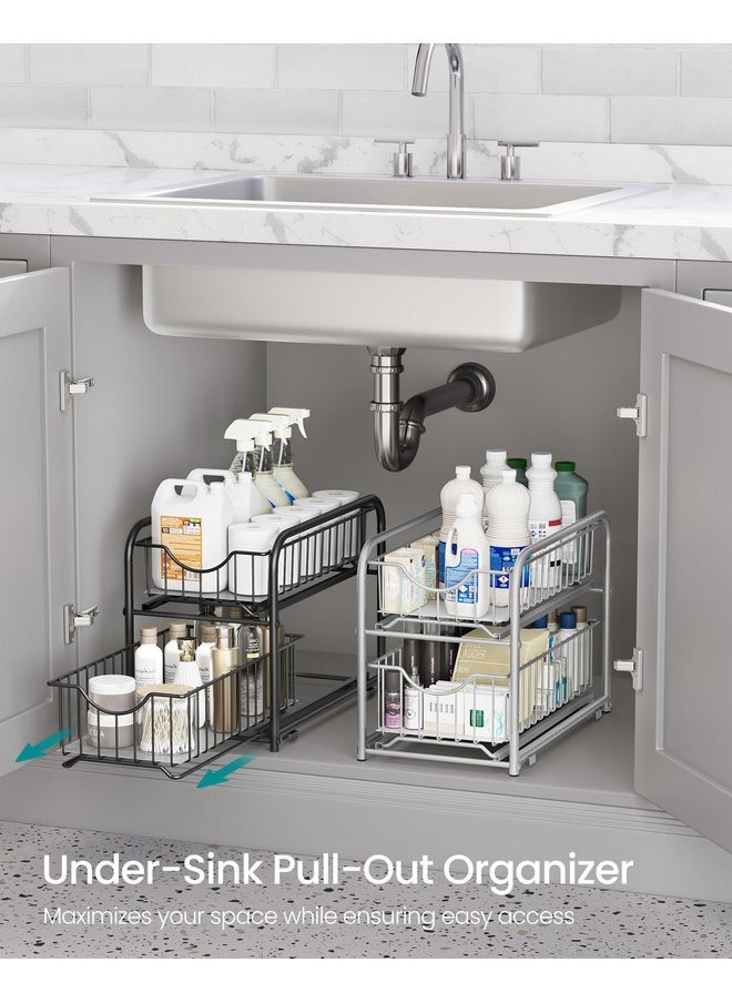 SONGMICS SONGMICS 2-Tier Pull Out Cabinet Organizers, Under Sink Organizer, Bathroom Organizer and Storage, Sliding Basket Drawers, Stackable for Kitchen, Bathroom, Ink Black UKCS017B01  - Image 2