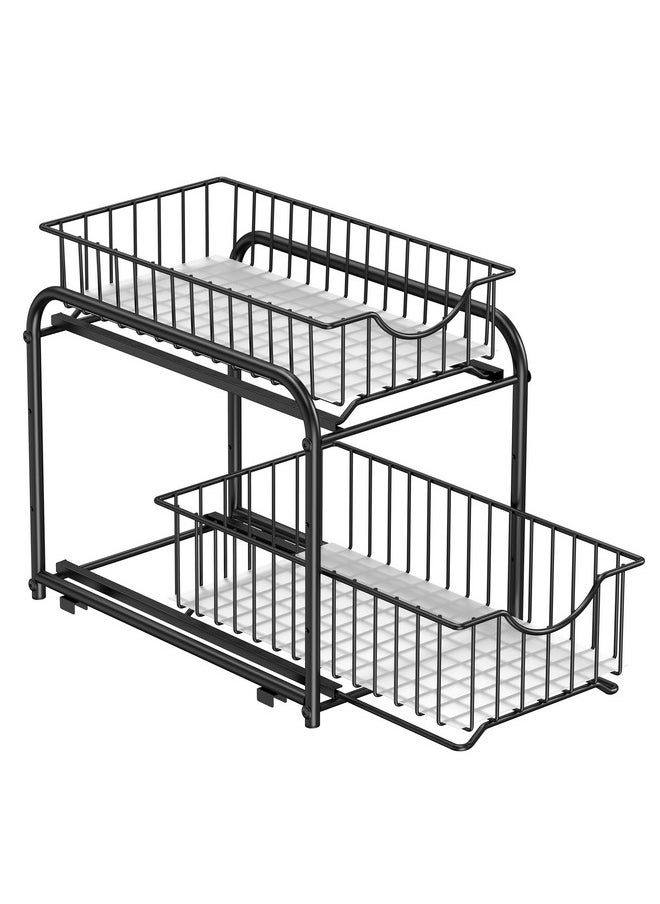 SONGMICS SONGMICS 2-Tier Pull Out Cabinet Organizers, Under Sink Organizer, Bathroom Organizer and Storage, Sliding Basket Drawers, Stackable for Kitchen, Bathroom, Ink Black UKCS017B01  - Image 1