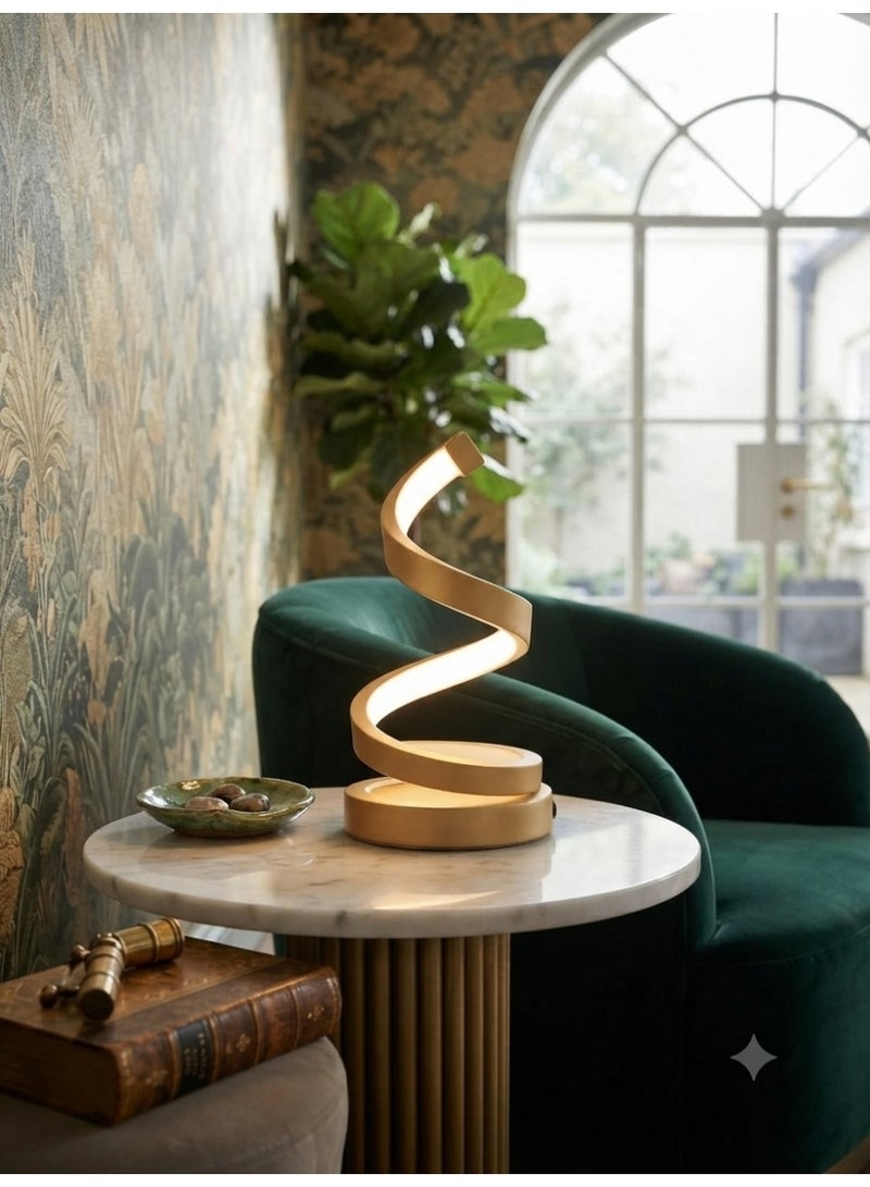Modern Spiral LED Desk Lamp with Warm Light, Matte Gold - Image 1