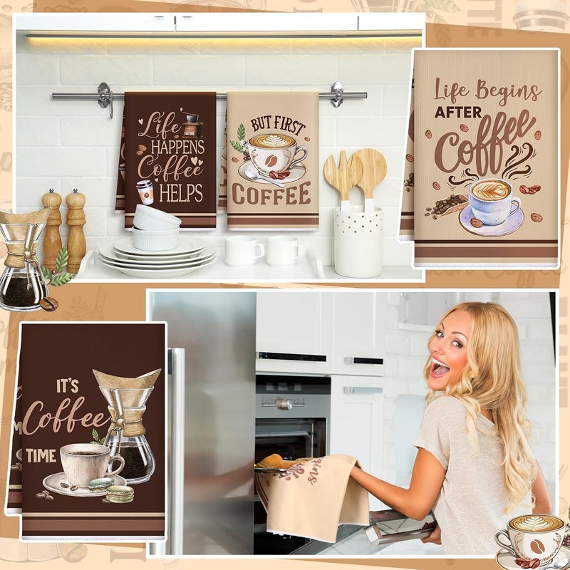 Bencailor 6 Pcs Coffee Kitchen Towels Decorative Sets Dish Towels Absorbent Fast Drying Hand Tea Vintage Hanging Reusable Cleaning Dishcloths for Cooking Farmhouse Bathroom Accessory - Image 4