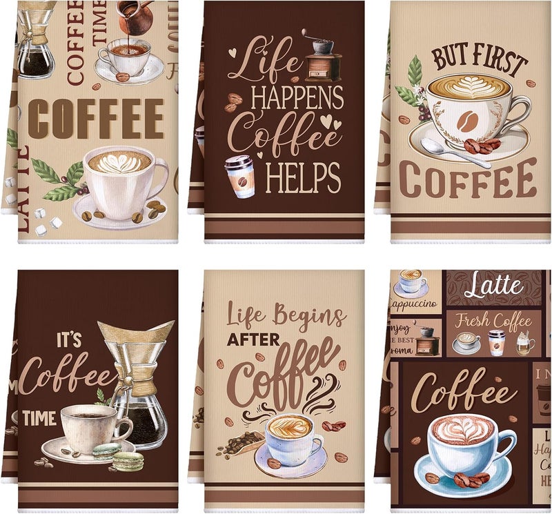 Bencailor 6 Pcs Coffee Kitchen Towels Decorative Sets Dish Towels Absorbent Fast Drying Hand Tea Vintage Hanging Reusable Cleaning Dishcloths for Cooking Farmhouse Bathroom Accessory - Image 1
