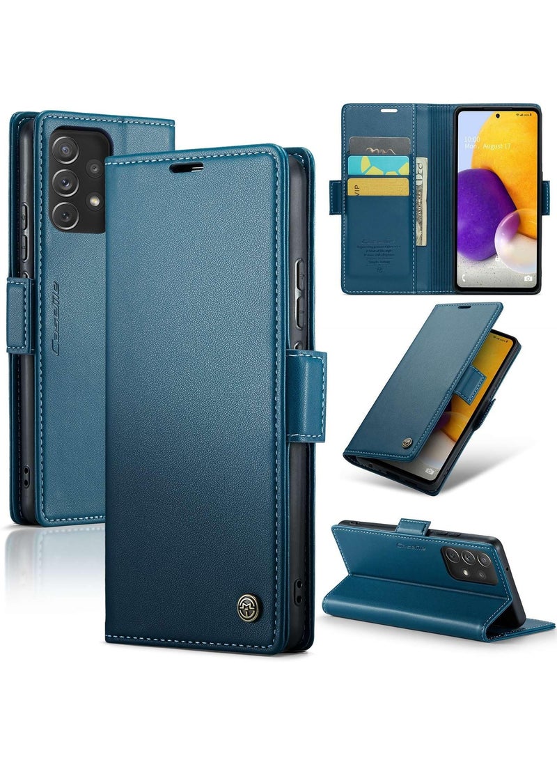 CaseMe Phone Case Luxury PU Leather Design Anti Fingerprint 023 Flip Cover Card Slot Holder Cover For Samsung Galaxy A72 (Blue) - Image 1