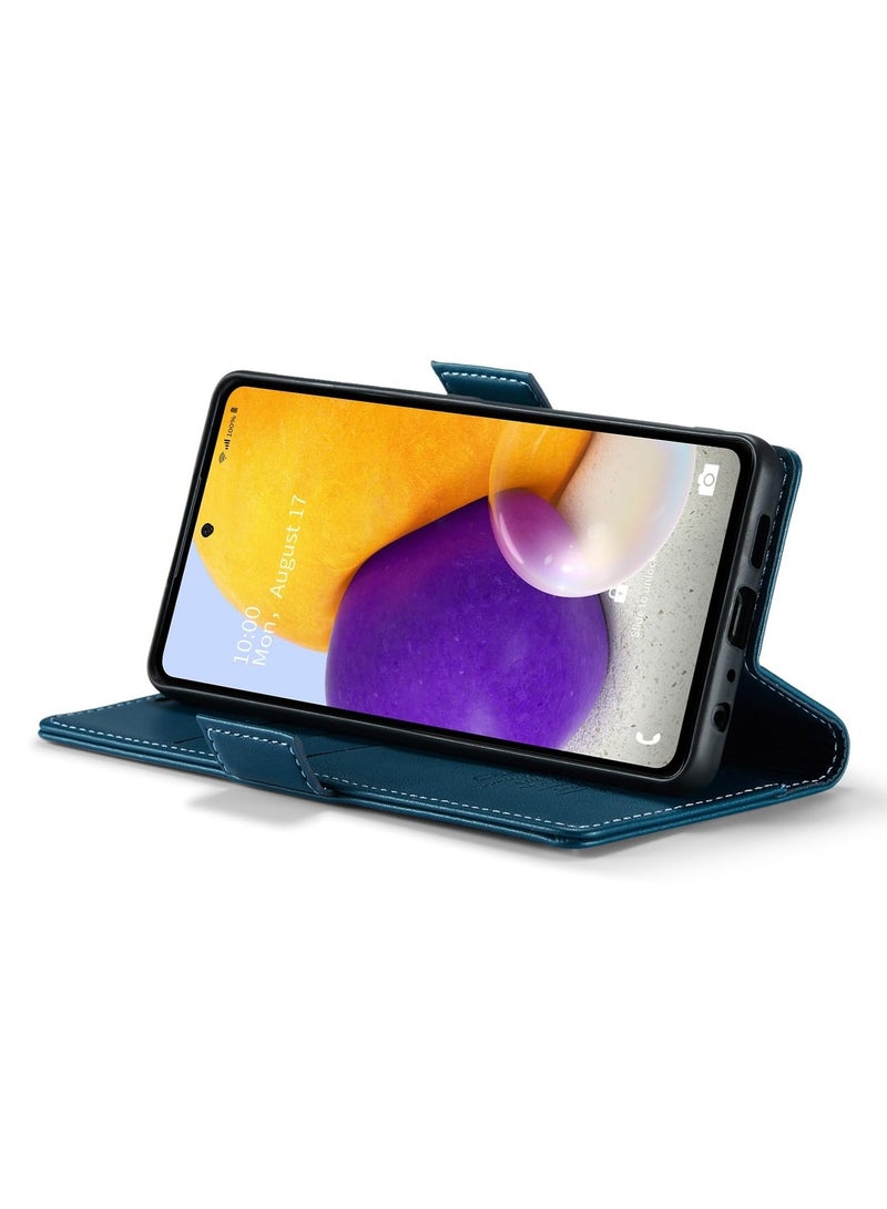 CaseMe Phone Case Luxury PU Leather Design Anti Fingerprint 023 Flip Cover Card Slot Holder Cover For Samsung Galaxy A72 (Blue) - Image 3