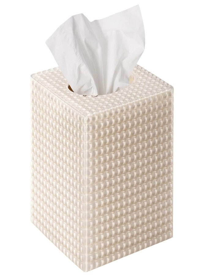 Chintu Tissue Box Cover, Square Modern Facial Acrylic Tissue Holder, Aesthetic Cube Napkin Dispenser Accessories for Bathroom Vanity Countertop, Night Stand, Office Beige - Image 1