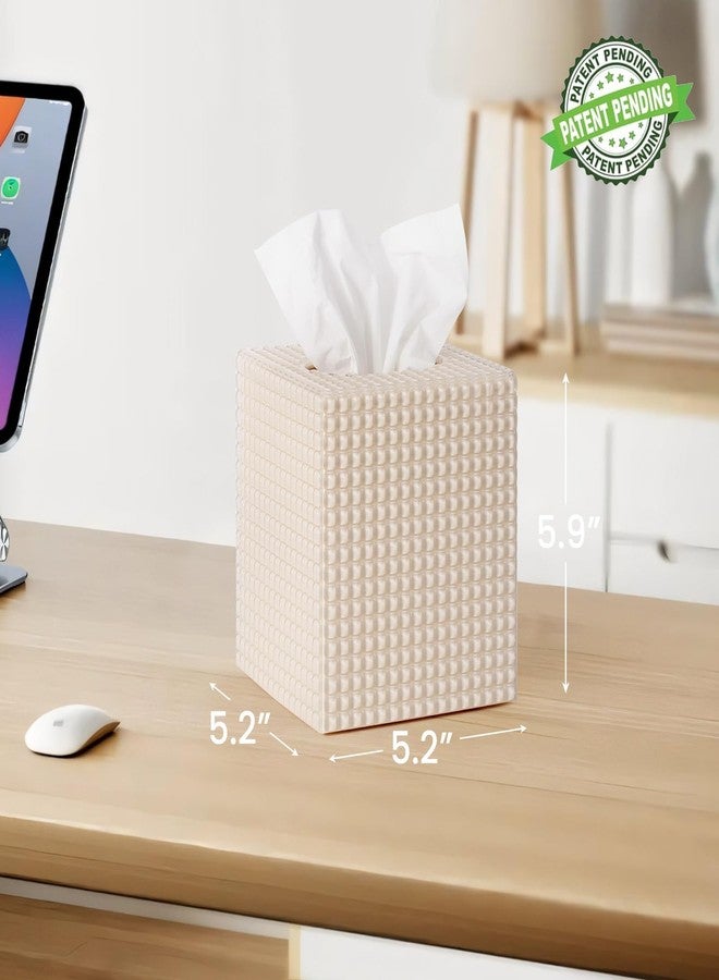 Chintu Tissue Box Cover, Square Modern Facial Acrylic Tissue Holder, Aesthetic Cube Napkin Dispenser Accessories for Bathroom Vanity Countertop, Night Stand, Office Beige - Image 3