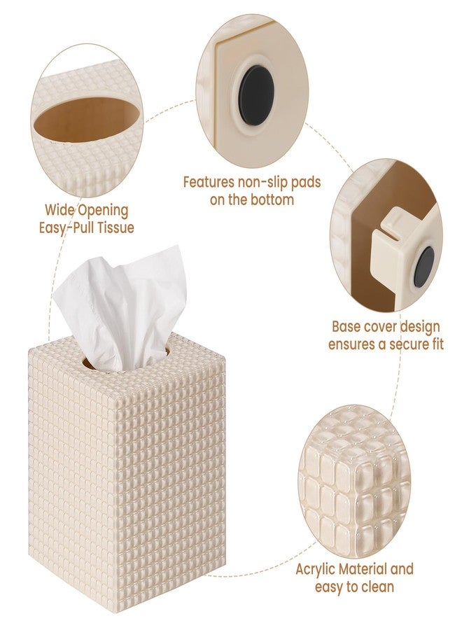 Chintu Tissue Box Cover, Square Modern Facial Acrylic Tissue Holder, Aesthetic Cube Napkin Dispenser Accessories for Bathroom Vanity Countertop, Night Stand, Office Beige - Image 2
