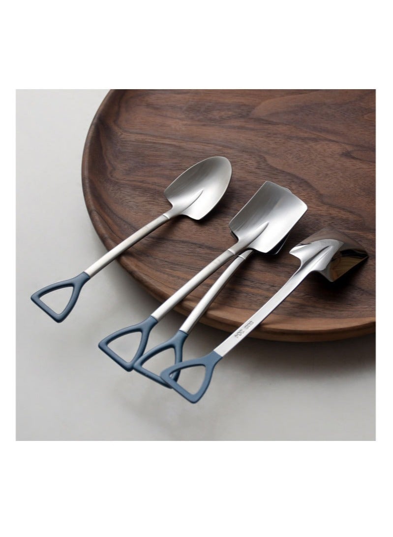 4 pcs Spoon Dessert Coffee Scoop Stainless Steel Iron Shovel Spoon Retro Round Head Spoon Kitchen Gadget Decoration Kitchen Bar Utensils - Image 1