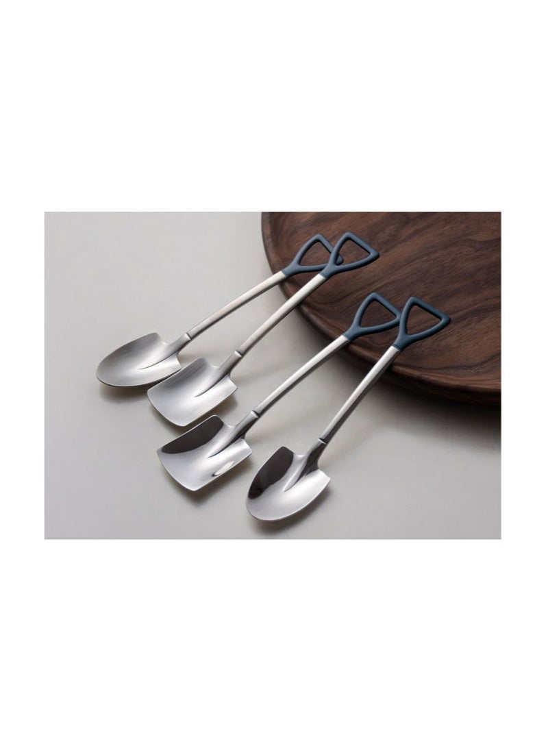 4 pcs Spoon Dessert Coffee Scoop Stainless Steel Iron Shovel Spoon Retro Round Head Spoon Kitchen Gadget Decoration Kitchen Bar Utensils - Image 2