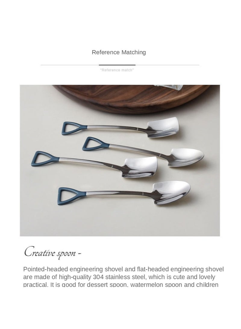 4 pcs Spoon Dessert Coffee Scoop Stainless Steel Iron Shovel Spoon Retro Round Head Spoon Kitchen Gadget Decoration Kitchen Bar Utensils - Image 4