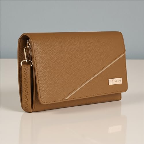 ALSU Women’s Vegan Leather Sling Bag | Stylish Crossbody Purse with Zipper Pocket & Card Slots | Magnetic Closure, Adjustable Strap| Premium Everyday Shoulder Bag for Women & Girls (Tan) - Image 3