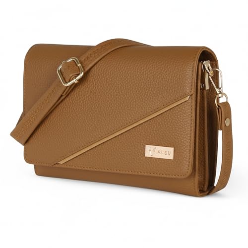 ALSU Women’s Vegan Leather Sling Bag | Stylish Crossbody Purse with Zipper Pocket & Card Slots | Magnetic Closure, Adjustable Strap| Premium Everyday Shoulder Bag for Women & Girls (Tan) - Image 1