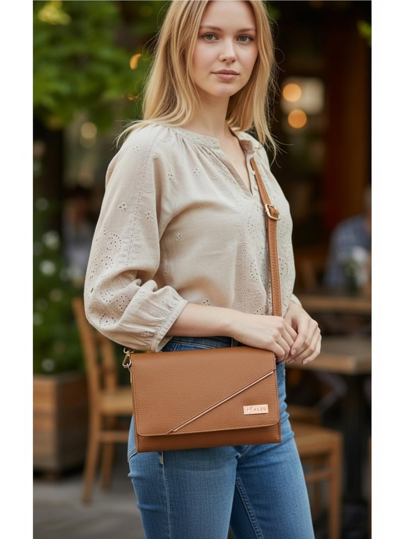ALSU Women’s Vegan Leather Sling Bag | Stylish Crossbody Purse with Zipper Pocket & Card Slots | Magnetic Closure, Adjustable Strap| Premium Everyday Shoulder Bag for Women & Girls (Tan) - Image 2