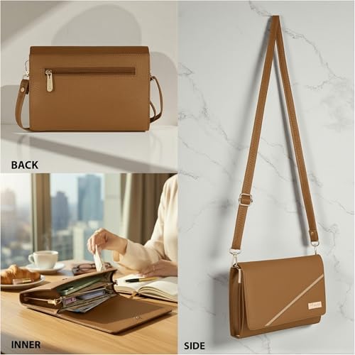 ALSU Women’s Vegan Leather Sling Bag | Stylish Crossbody Purse with Zipper Pocket & Card Slots | Magnetic Closure, Adjustable Strap| Premium Everyday Shoulder Bag for Women & Girls (Tan) - Image 4