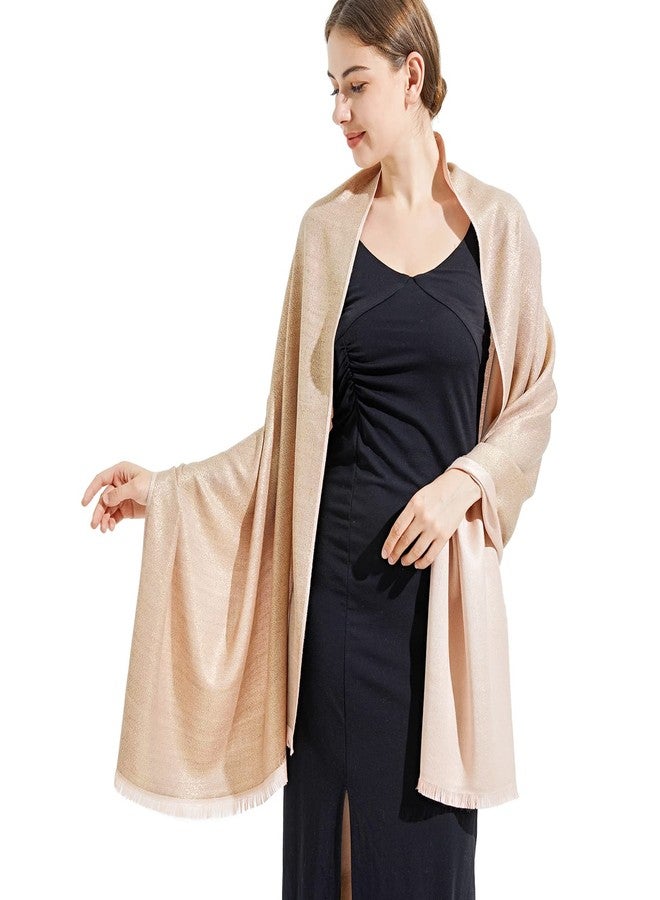 شالات وأوشحة سهرة نسائية من فيميت، شالات وأوشحة لامعة أنيقة لحضور حفلات الزفاف (الولايات المتحدة - وردي فاتح وذهبي) - Image 3