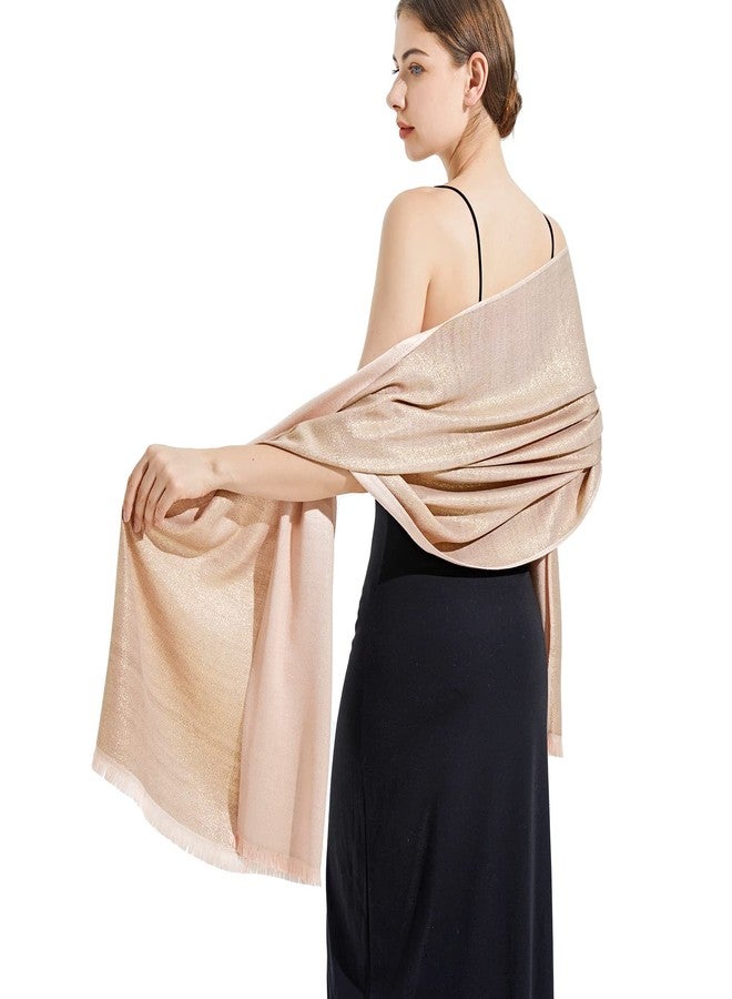 شالات وأوشحة سهرة نسائية من فيميت، شالات وأوشحة لامعة أنيقة لحضور حفلات الزفاف (الولايات المتحدة - وردي فاتح وذهبي) - Image 4