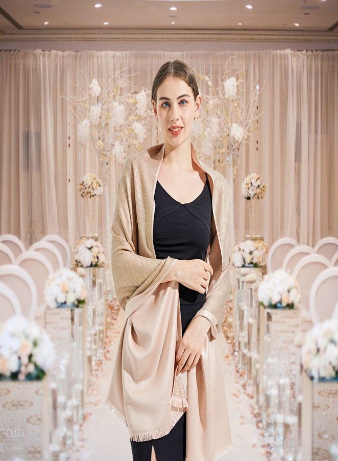 شالات وأوشحة سهرة نسائية من فيميت، شالات وأوشحة لامعة أنيقة لحضور حفلات الزفاف (الولايات المتحدة - وردي فاتح وذهبي) - Image 5