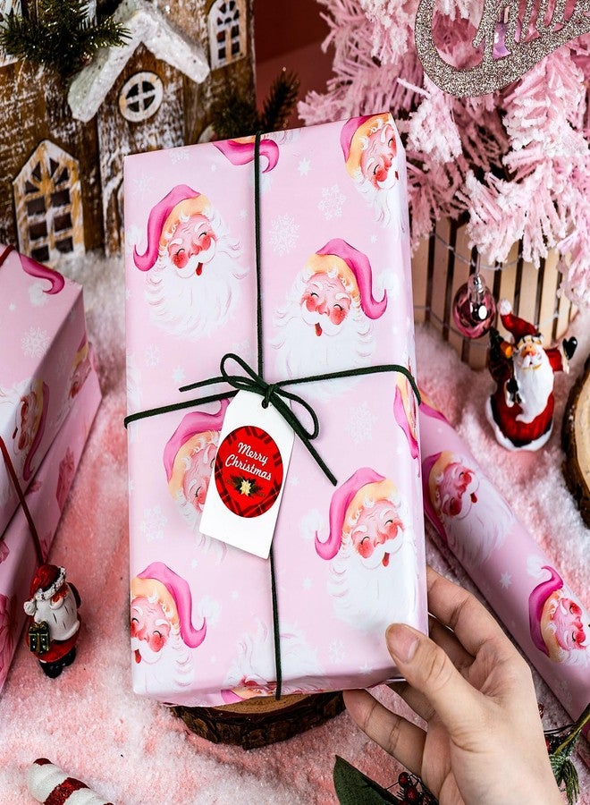 MAYPLUSS Pink Christmas Wrapping Paper, Santa Gift Wrapping Papers, Modern Girly Santa Claus, Christmas Tree & Present Pattern Girl Pink Gift Wrap for Holiday Present Packaging (17 Inch X 33 Feet) - Image 4