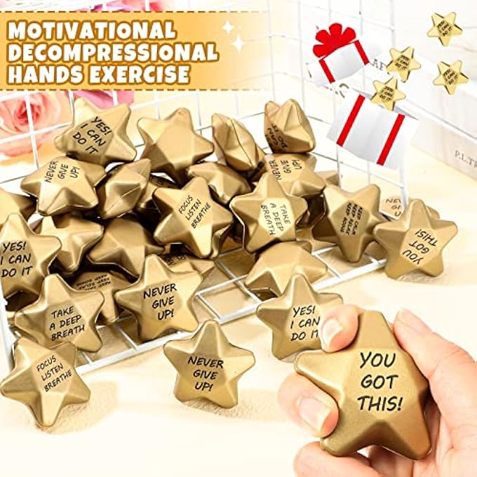 Deekin 36 Pieces Star Stress Balls Star Mini Foam Ball Stress Relief Star Balls Star Stress Toys for Teens Adults Student Bag Fillers, Gold (Motivational, 1.6 Inch) - Image 4