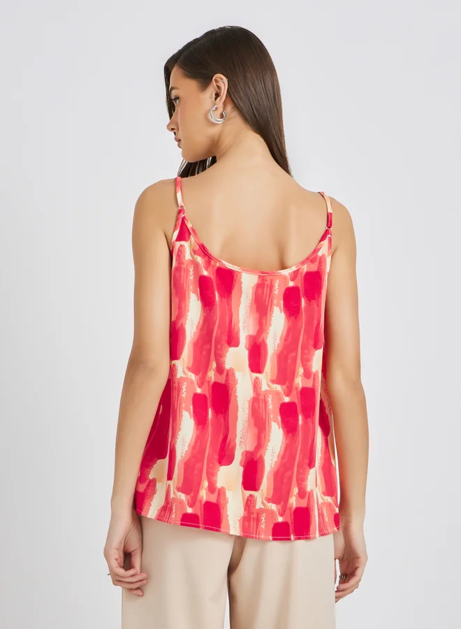 Take Two Printed Strappy Pleated Top
