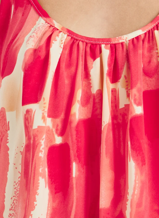 Take Two Printed Strappy Pleated Top