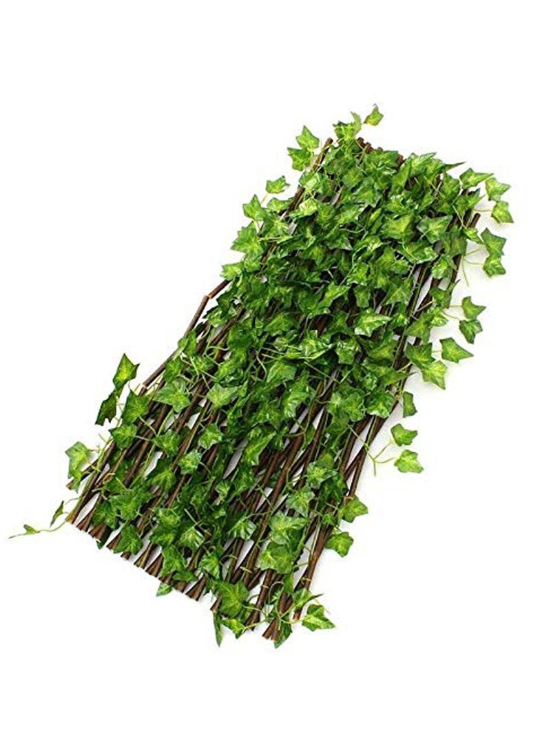 LINGWEI Wooden Fence With Artificial Green Leaf Expandable Bamboo Garden Fence 175x119x12cm - Image 1