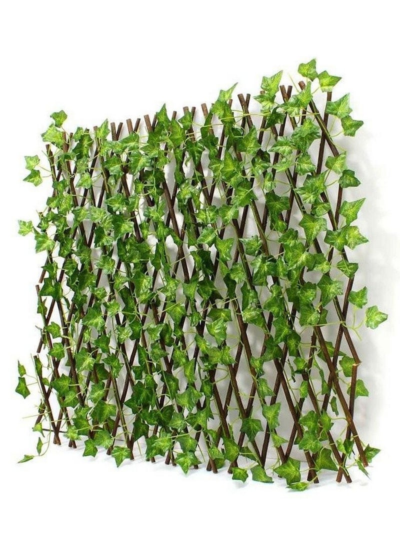 LINGWEI Wooden Fence With Artificial Green Leaf Expandable Bamboo Garden Fence 175x119x12cm - Image 2