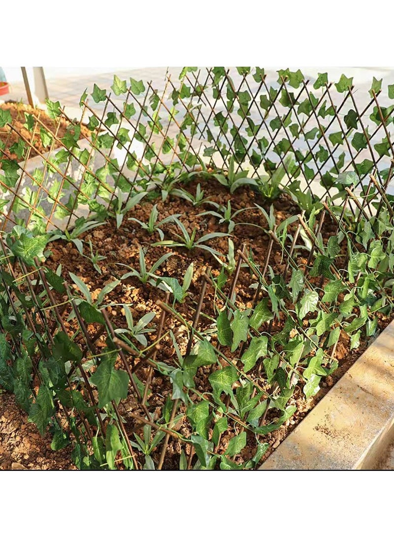LINGWEI Wooden Fence With Artificial Green Leaf Expandable Bamboo Garden Fence 175x119x12cm - Image 5
