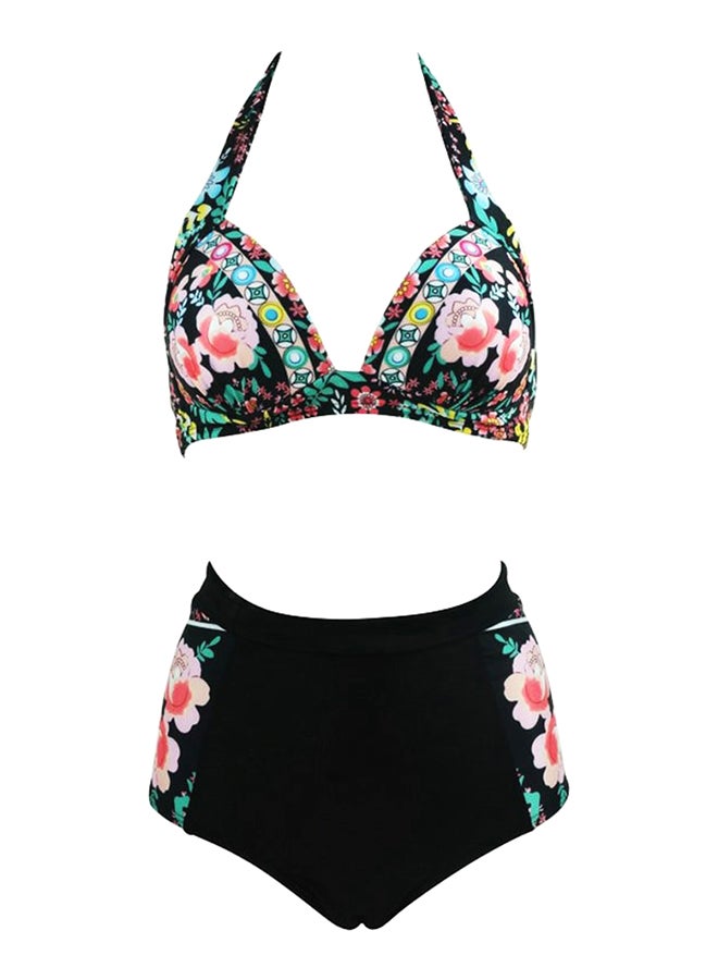 Halterneck High Waist Wireless Padded Bikini Set Multicolor - Image 1