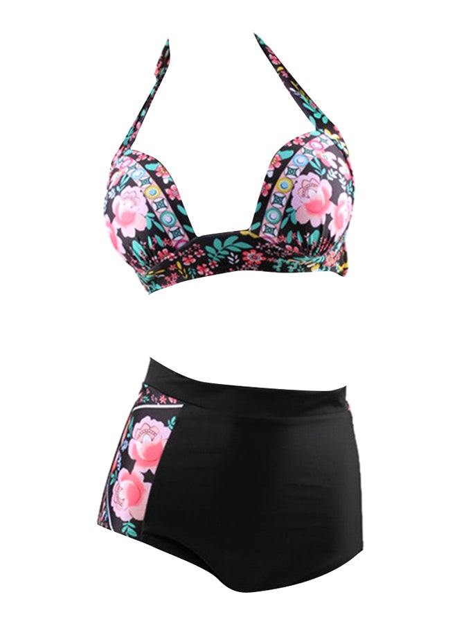 Halterneck High Waist Wireless Padded Bikini Set Multicolor - Image 3