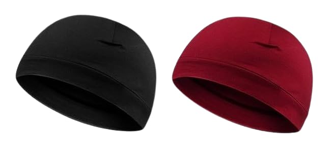 PAROPKAR 100% Cotton lycra Skull Caps Lightweight Beanie Sleep Hats Breathable Helmet Liner Cap Biking Cycling Cap for Unisex (Black Maroon) - Image 1