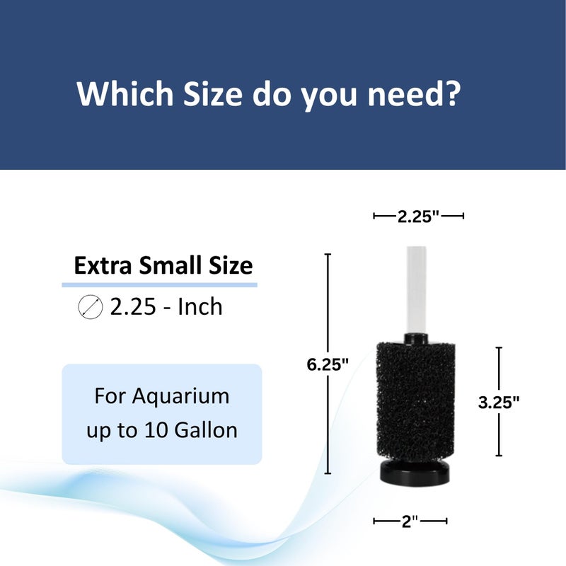 UNEAK Extra Small Aquarium Sponge Filter Fish Tank Silent Filteration Breeding Fry Betta Shrimp Nano Tank Accessories Air Stone 4-inch Airline Tubing up to 5 Gallon - Image 2