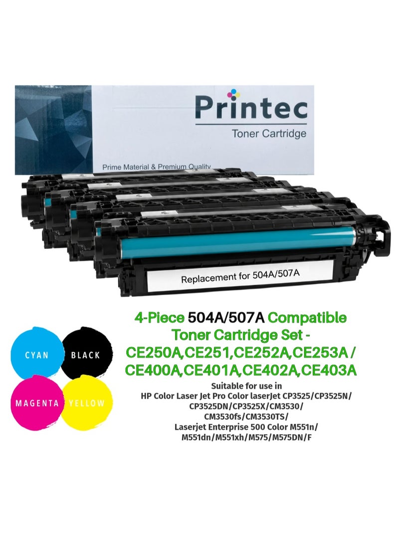برنتيك مجموعة خراطيش حبر متوافقة مع طراز 504A/507A مكونة من 4 قطع - CE250A، CE251، CE252A، CE253A / CE400A، CE401A، CE402A، CE403A - Image 1