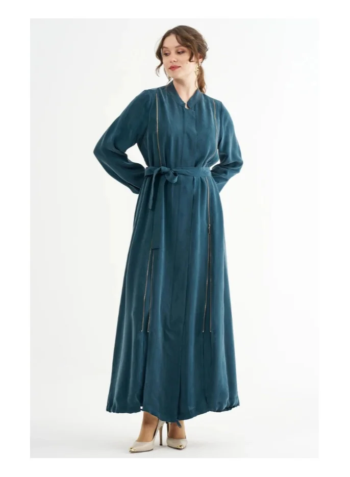 MissWhence Belted Maxi Dress with Zipper Detail - Green