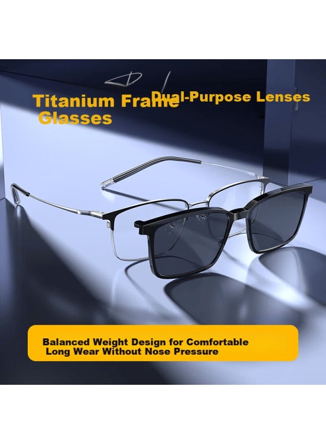 Caxman Men's Large Frame Myopia Gl Blue Light Blocking Beta Titanium Frame Magnetic Clip-on Sungl Optical Frame - Image 2