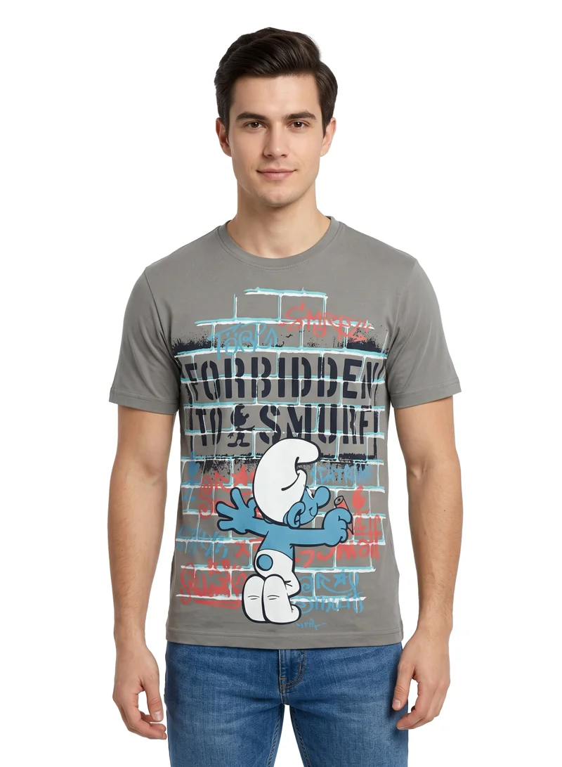السنافر The Smurfs “Forbidden to Smurf” Men’s Graphic T-Shirt | Character Print Casual Crew Neck Cotton Tee