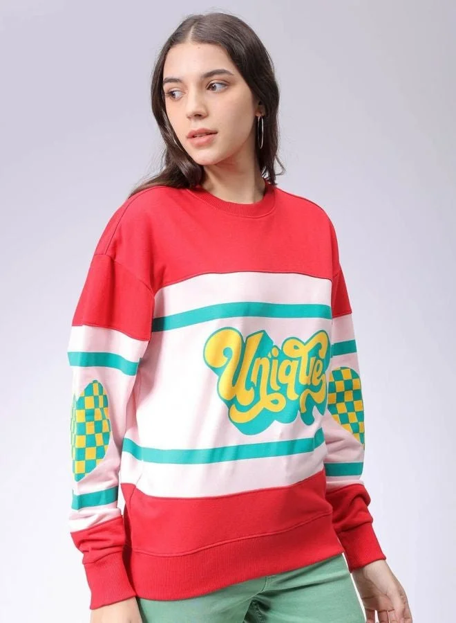 Women Relaxed Fit Typography Printed Crew Neck Long Sleeve Oversized Sweatshirt