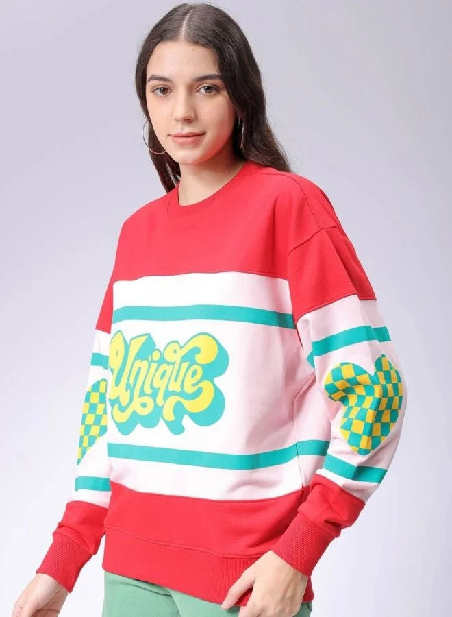 Freehand  Women Relaxed Fit Typography Printed Crew Neck Long Sleeve Oversized Sweatshirt  | Best Price UAE