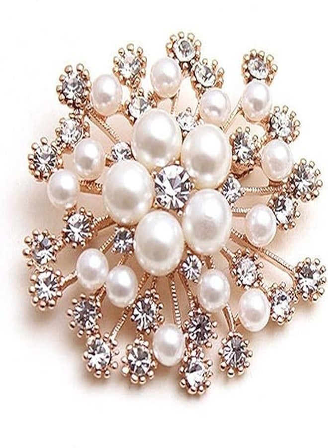 TREXEE Glittering Imitation Pearl Crystal Snowflake Flower Design Brooch Pin Badge Fashionable Charming Dress Scarves Shawl Clip Clothes Bags Decoration Jewelry Gift for Women - Image 2