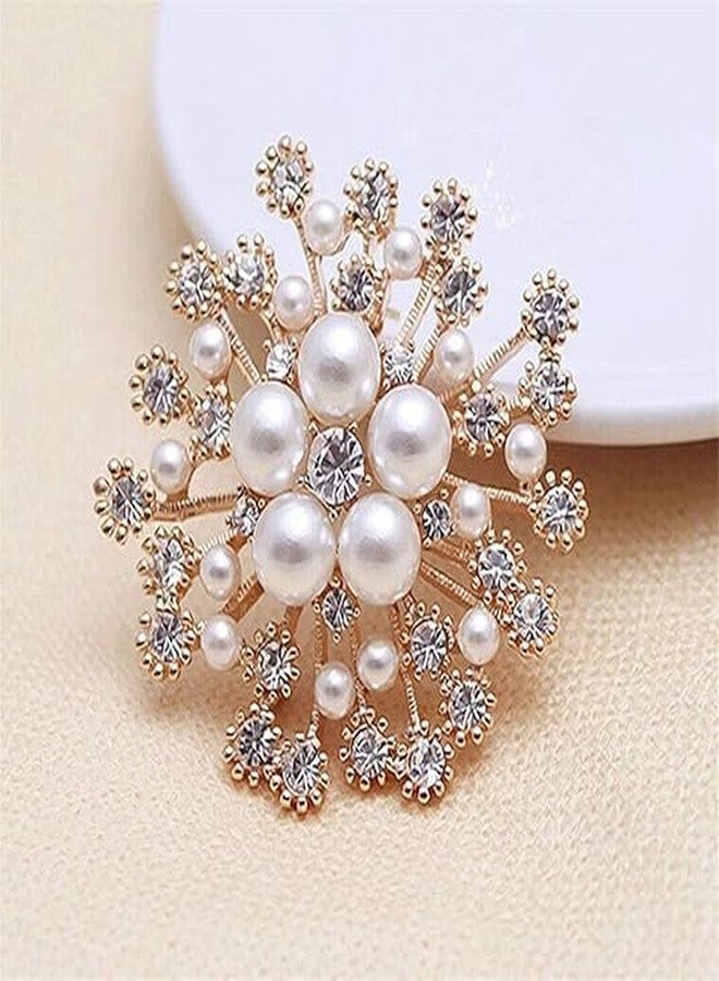 TREXEE Glittering Imitation Pearl Crystal Snowflake Flower Design Brooch Pin Badge Fashionable Charming Dress Scarves Shawl Clip Clothes Bags Decoration Jewelry Gift for Women - Image 3