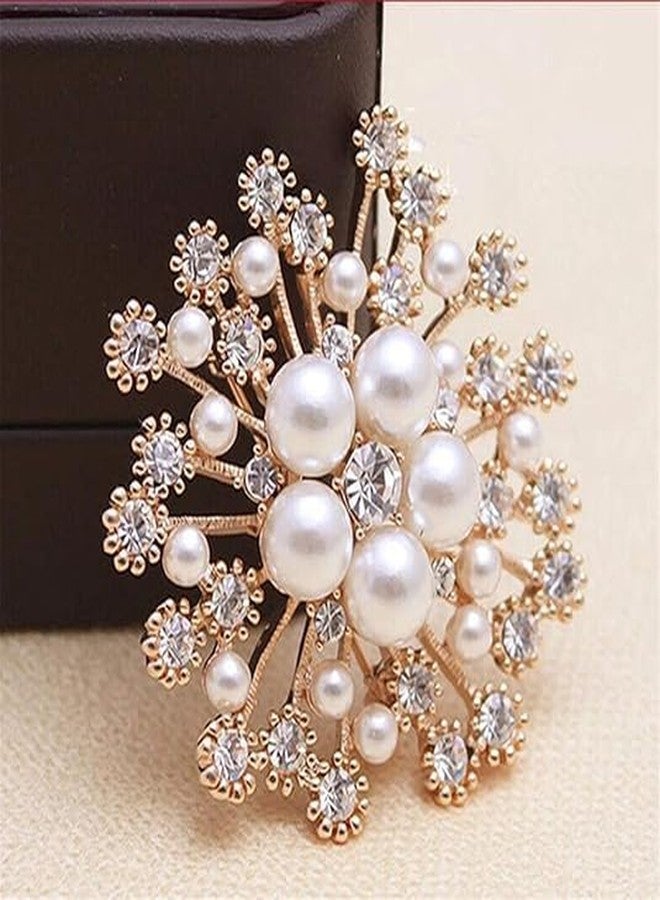 TREXEE Glittering Imitation Pearl Crystal Snowflake Flower Design Brooch Pin Badge Fashionable Charming Dress Scarves Shawl Clip Clothes Bags Decoration Jewelry Gift for Women - Image 5