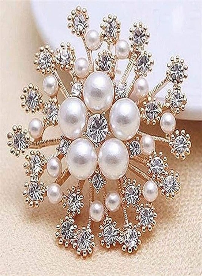 TREXEE Glittering Imitation Pearl Crystal Snowflake Flower Design Brooch Pin Badge Fashionable Charming Dress Scarves Shawl Clip Clothes Bags Decoration Jewelry Gift for Women - Image 4