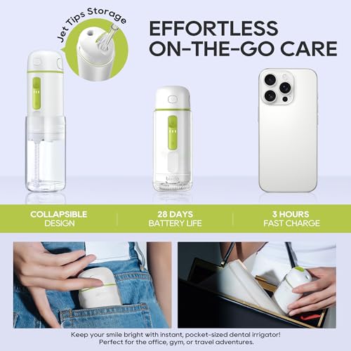 bixdo Water Flosser Portable for Travel - Mini Water Flosser with 3 Modes, IPX7 Waterproof, 360° Nozzles, Cordless Water Dental Flosser for Teeth Cleaning Flossing for Adults, Braces & Sensitive Gums - Image 2