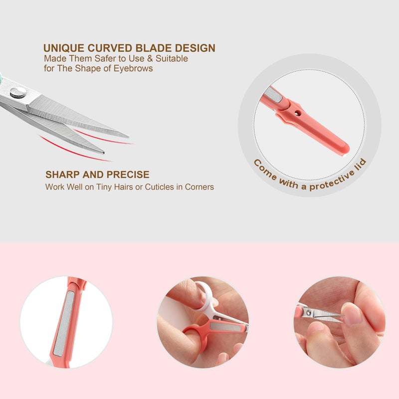 PAFASON High Precision Eyebrow Grooming Scissor Set, Beauty Makeup Cosmetic Tool, Curved, Straight Tip, Stainless Steel, Safety Case for Trimming Eyelash Extensions - Image 4