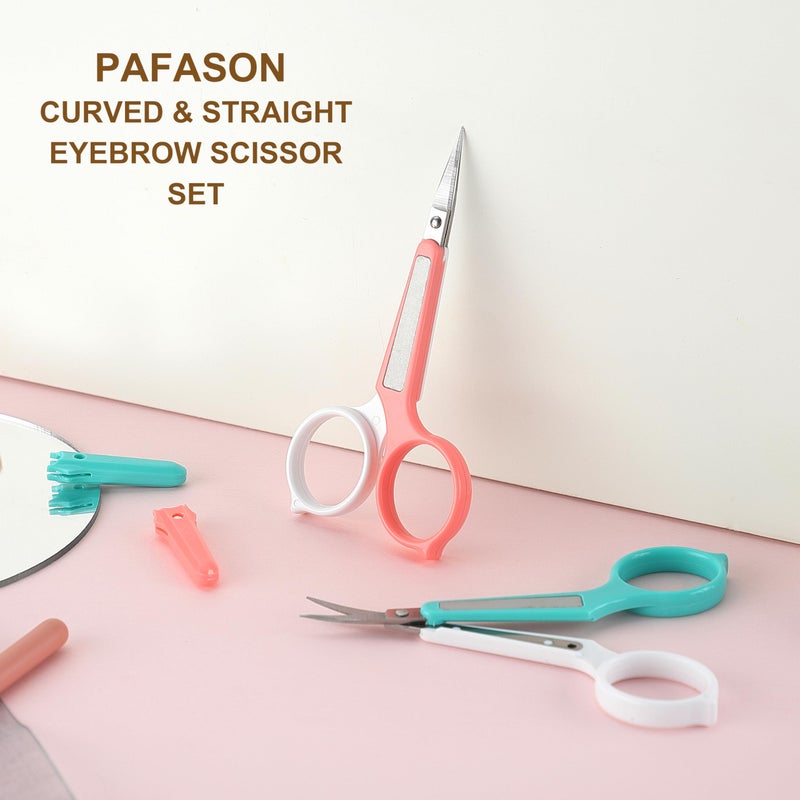 PAFASON High Precision Eyebrow Grooming Scissor Set, Beauty Makeup Cosmetic Tool, Curved, Straight Tip, Stainless Steel, Safety Case for Trimming Eyelash Extensions - Image 2