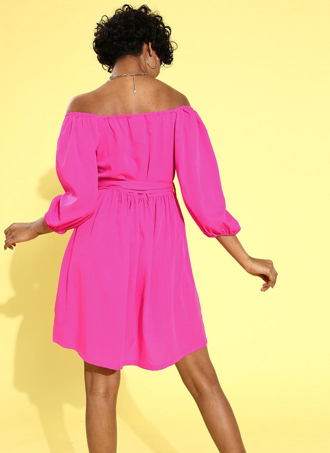 PlusS Pretty Pink Solid Dress for Women - Image 4