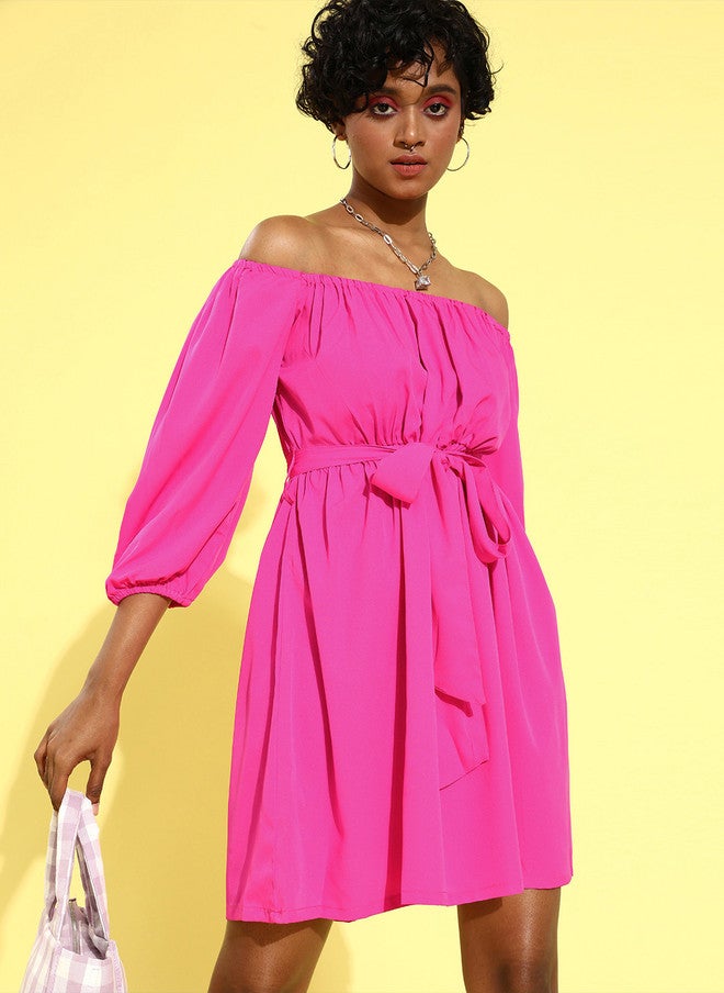 PlusS Pretty Pink Solid Dress for Women - Image 1