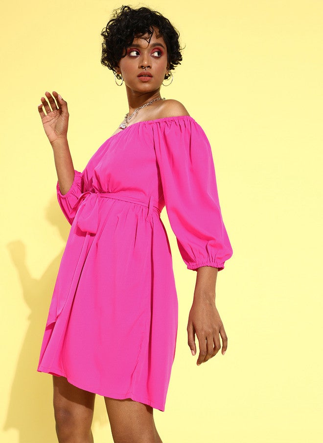 PlusS Pretty Pink Solid Dress for Women - Image 3