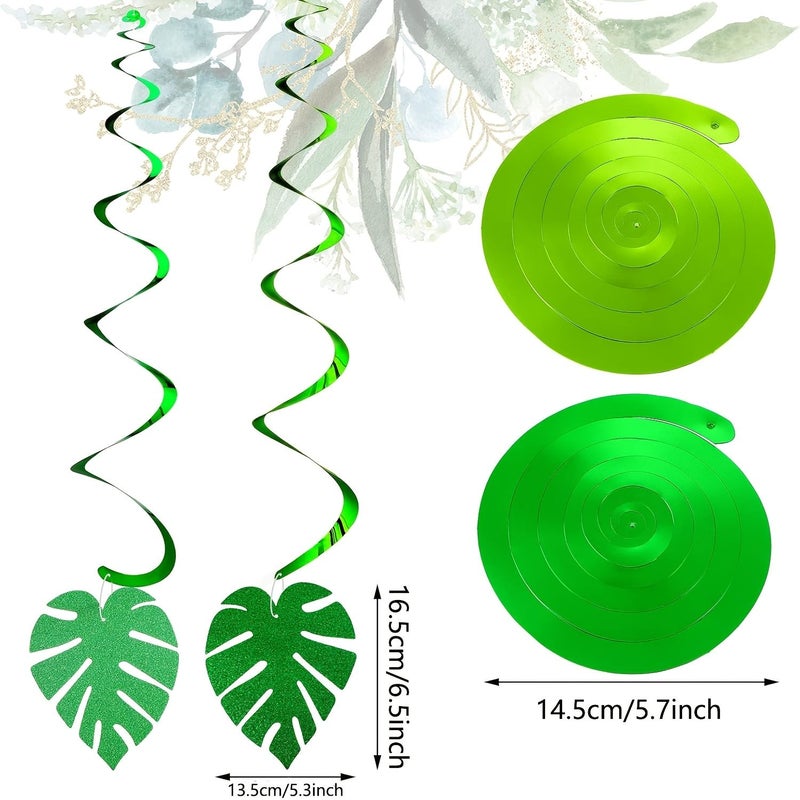 Green 32pcs Hawaiian Palm Leaves Swirl Hanging Ceiling Decorations for Tropical Summer Party Supplies - Image 3